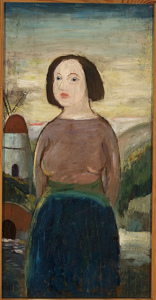 Girl against the background of a landscape with a windmill, 1920, Tadeusz Makowski