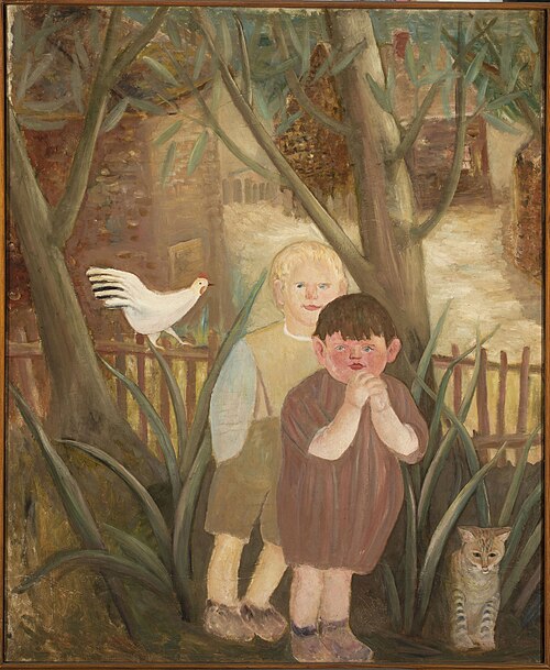 Two children with a cat, 1920, Tadeusz Makowski