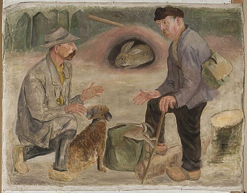 Conversation with a hunter, 1925, Tadeusz Makowski