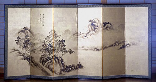 Landscape after Mi Fei (recto), Bamboo and Sparrows (verso), , Okada Hankō