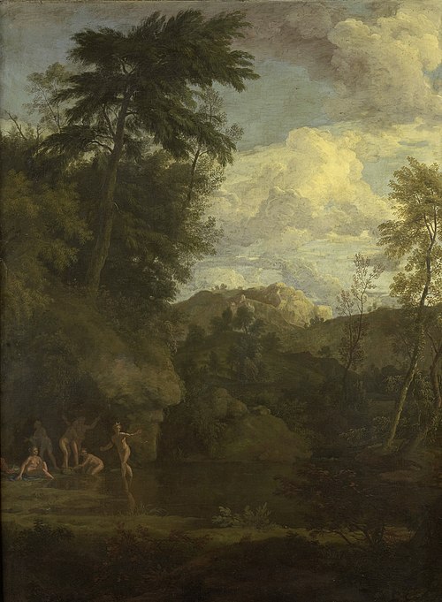 Arcadian landscape with bathing Diana, 1693, Johannes Glauber