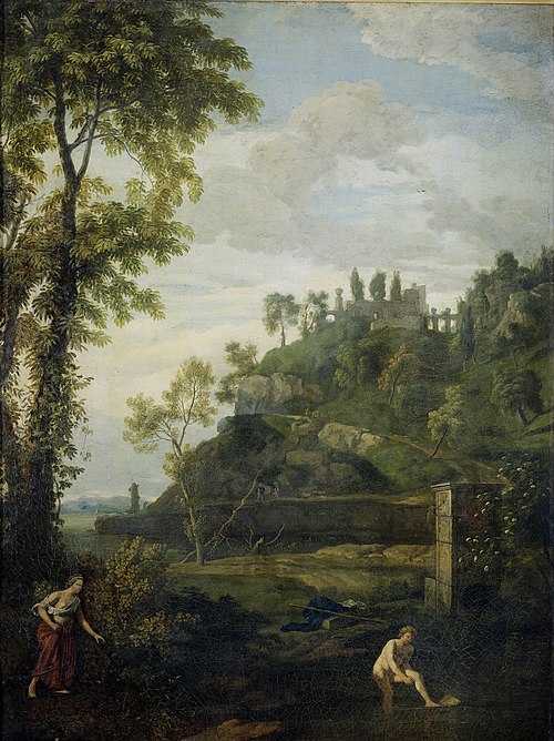 Arcadian landscape with Salmacis and Hermaphroditus, 1703, Johannes Glauber