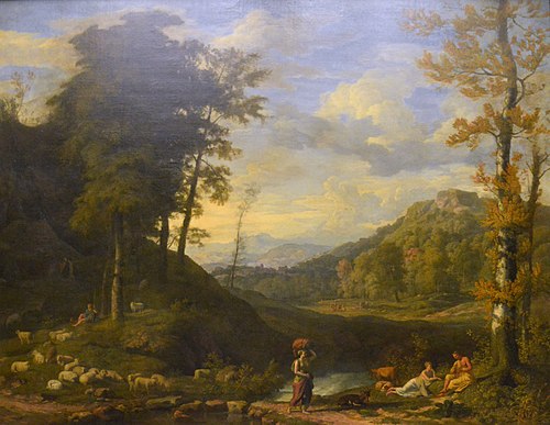 Paysage avec berger et joueur de flûte, 1686, Johannes Glauber
