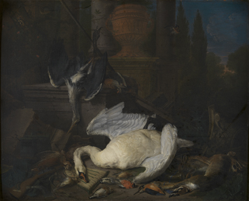Still life with swan, 1675, Pieter Gysels