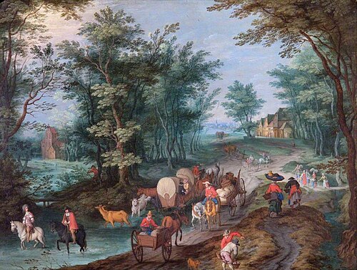 Landscape with Figures Crossing a Brook, , Pieter Gysels