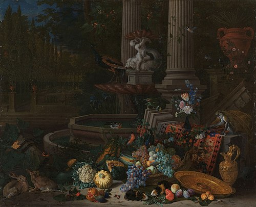 Nature morte près d'une fontaine, 1680, Pieter Gysels
