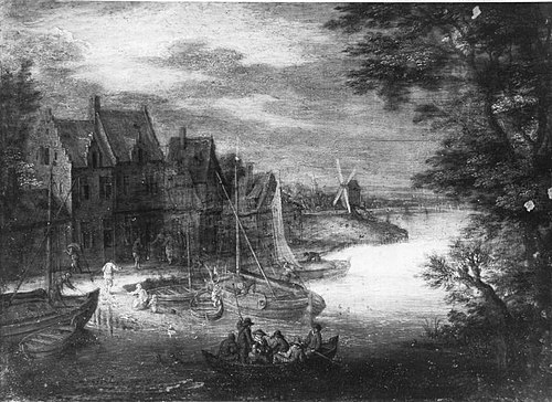 Dorfpartie am Ufer, 1655, Pieter Gysels