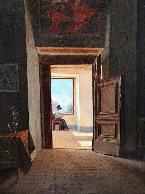 Une jeune femme lisant dans un intérieur, 1813, Hortense Haudebourt-Lescot