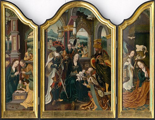 Triptych Klaňania troch kráľov, 1520, Jan van Dornicke