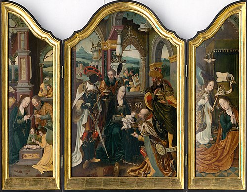 Triptych Klaňania troch kráľov, 1520, Jan van Dornicke