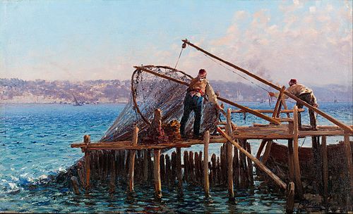 Fishermen Bringing in the Catch, , Fausto Zonaro