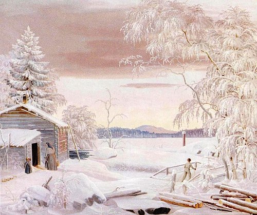 Vinterlandskap i solnedgång Savolax, 1848, Ferdinand von Wright