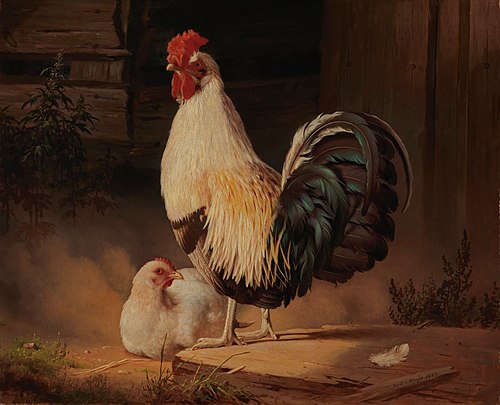 Cock and Hen, 1867, Ferdinand von Wright