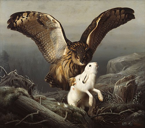 An Eagle-Owl Seizes a Hare, 1860, Ferdinand von Wright
