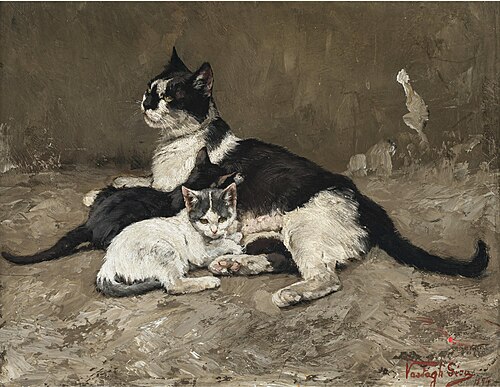 Katzenmutter mit ihren Jungen, 1894, Géza Vastagh