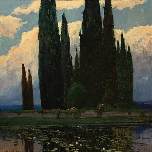 Cemetery with Cypress Trees, 1918, Ferdinand Engelmüller