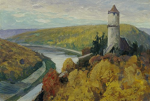 Moldau (aus der Mappe „16 Ansichten tschechischer Landschaften 'Česka Krajiná'“), 1902, Ferdinand Engelmüller