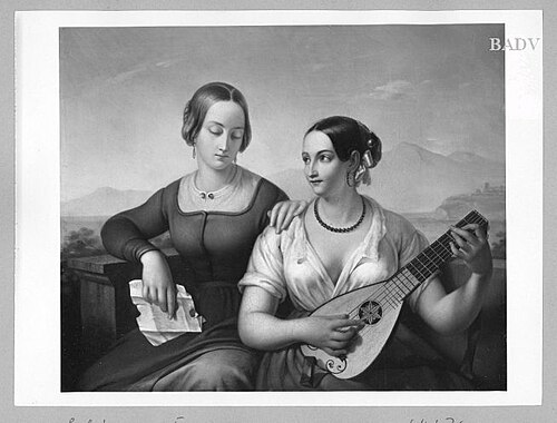 Two girls with letter + Lante, 1838, Ferdinand Schimon