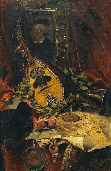 Still Life with Musical Instruments and a Portrait of Richard Wagner, 1927, Ferdinand Wagner the Younger