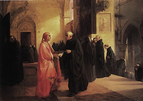 Meeting between Dante and Fra Ilario, 1844, Giuseppe Bertini