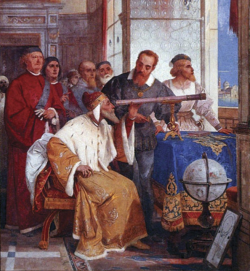 Galileo Galilei showing the Doge of Venice how to use the telescope, 1858, Giuseppe Bertini