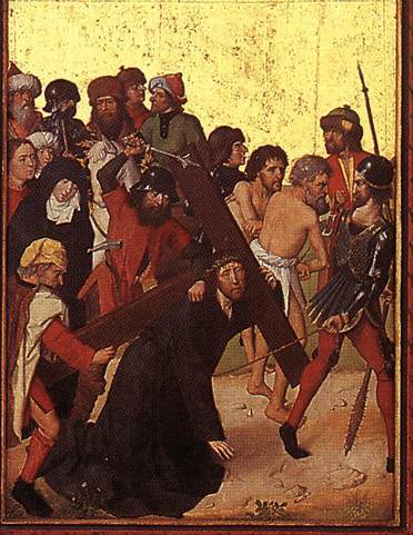 Lyversberg Passion: Christ carrying the cross, 1450, Maître de la Passion de Lyversberg