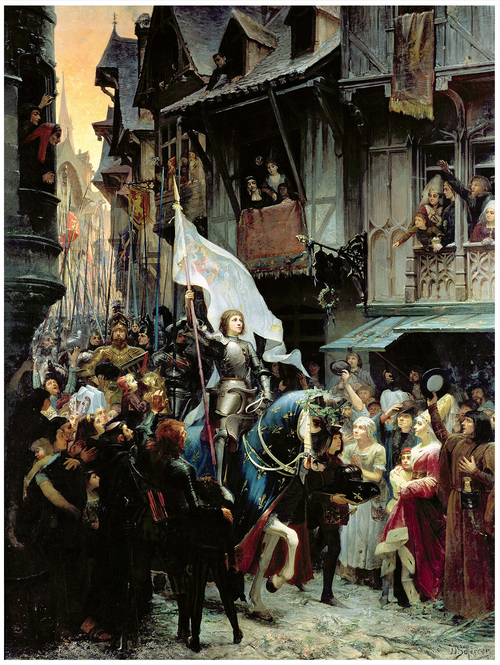 Jeanne d'Arc, victorieuse des anglais, rentre à Orléans et est acclamée par la population, 1887, Jean-Jacques Scherrer