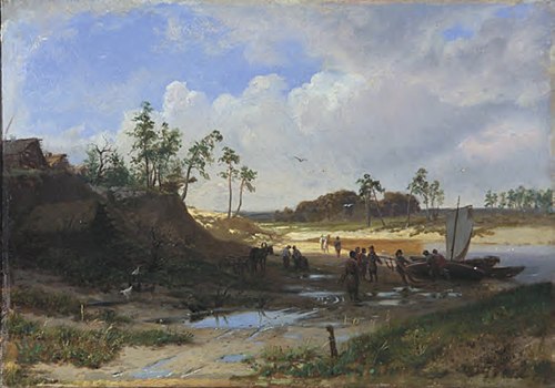 Пейзаж. Крестьяне с лодкой у песчаного берега, 1868, Fiodor Vassiliev