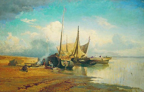 Vue de la Volga. Barques, 1870, Fiodor Vassiliev