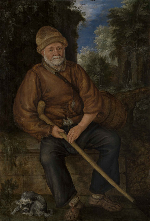 Old farmer resting together with a dog, 1615, Roelant Savery