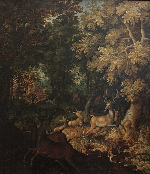 Chasse au cerf dans une forêt, 1619, Roelant Savery
