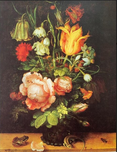 Flowers in a glass vase, 1615, 1615, Roelant Savery