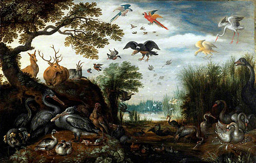 Dodo in a Landscape with Animals, 1629, Roelant Savery