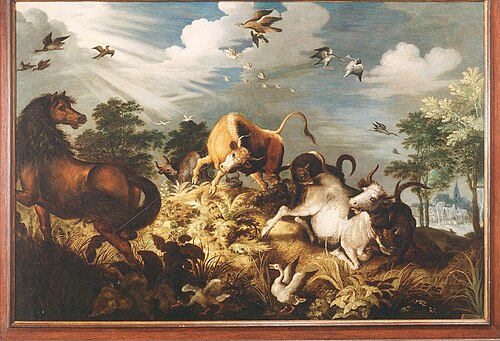 Chevaux et bœufs attaqués par des loups, 1650, Roelant Savery
