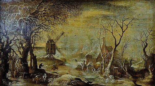 Paysage de neige au moulin à vent, 1600, Roelant Savery