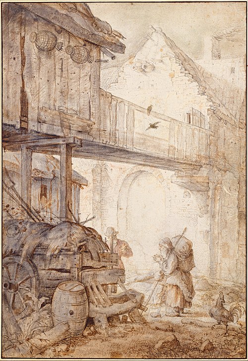 Derelict Courtyard with a Beggar Woman, 1608, Roelant Savery