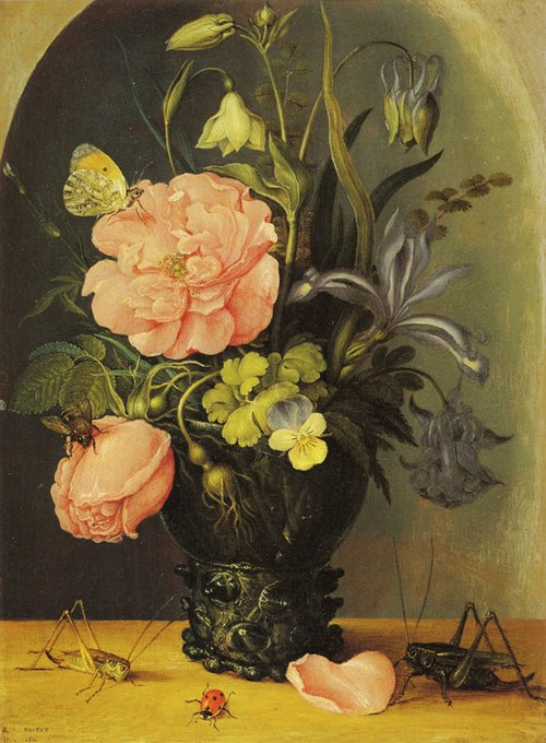 Flowers in a Glass in a Niche, 1611, Roelant Savery