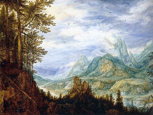 Mountain Landscape with a Castle, 1609, Roelant Savery
