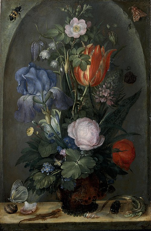 Bouquet de fleurs avec deux lézards, 1603, Roelant Savery