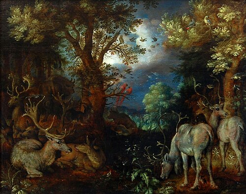 Herten in een bosrijk landschap, 1622, Roelant Savery