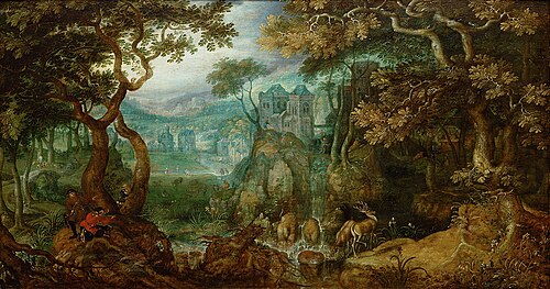 Forest Landscape with Hunters, 1604, Roelant Savery