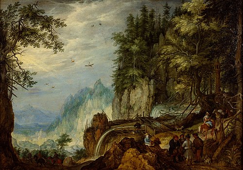 Gebirgslandschaft mit Reisenden, 1608, Roelant Savery