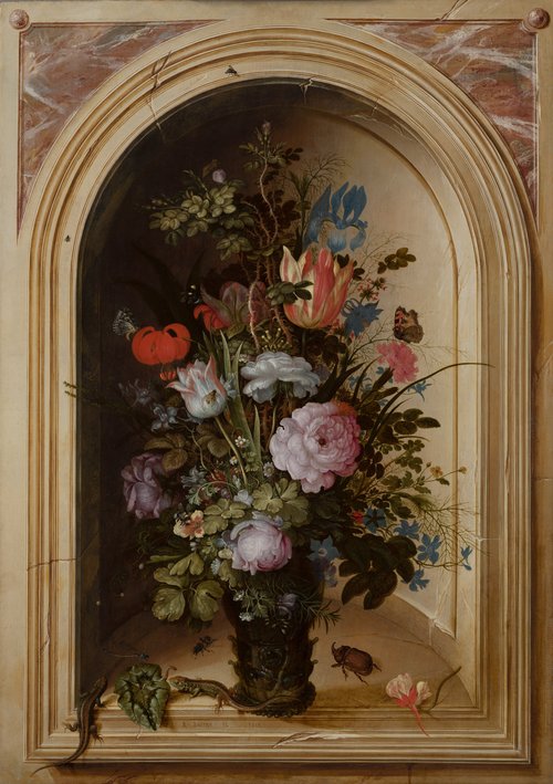 Vase of Flowers in a Stone Niche, 1615, Roelant Savery
