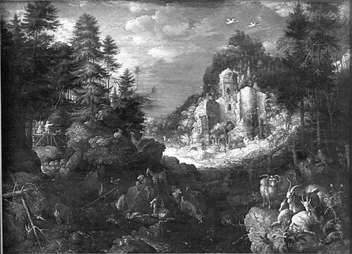 Berglandschap met Tobias en de engel, 1630, Roelant Savery