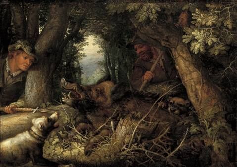 Boar hunting, 1609, Roelant Savery