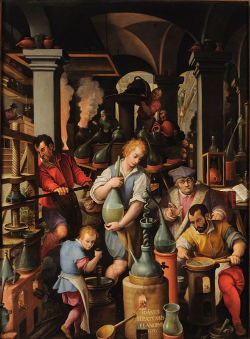 François Ier et son laboratoire alchimique, 1570, Jan van der Straet
