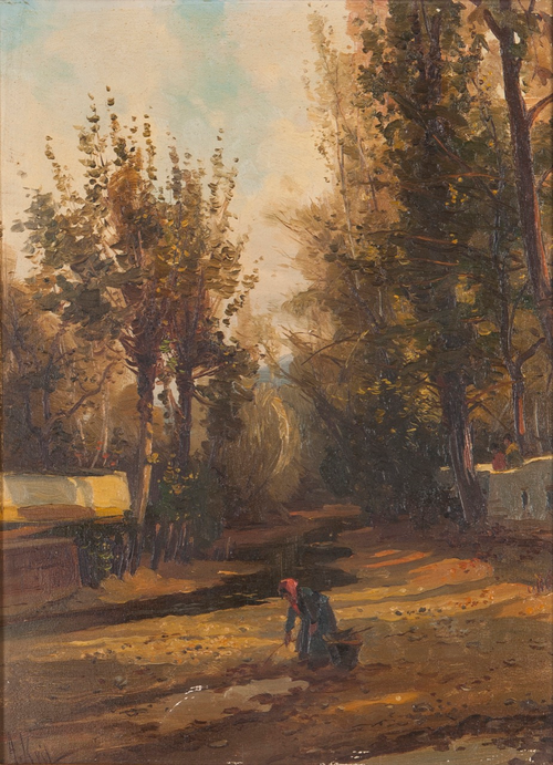 Landscape with trees and figure, 1900, Alfredo Keil