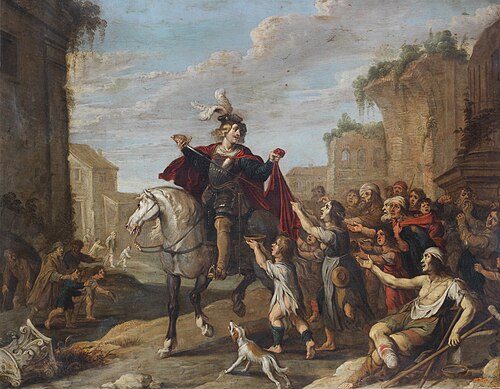 Saint Martin dividing his cloak, 1631, Hans Jordaens III
