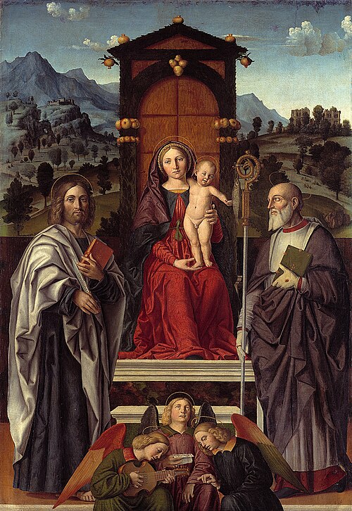 Mary and Child Enthroned with Saints, 1512, Girolamo dai Libri