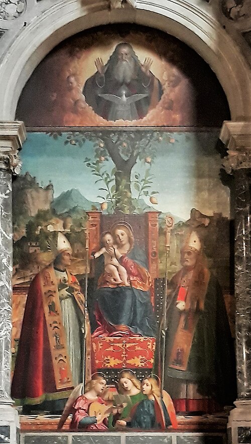 Madonna tra i santissimi Lorenzo Giustiniani e Zeno, 1526, Girolamo dai Libri